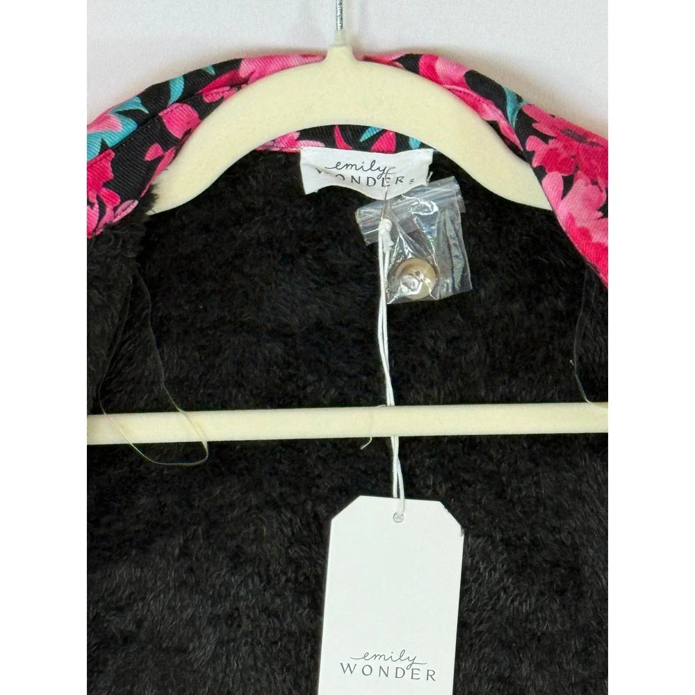 💜 Emily Wonder Floral Faux-Fur Lined Shacket Jacket – Pink & Black Size M  NWT